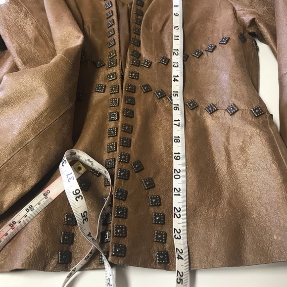 REBA Tan Leather Studded Jacket / Blazer * SZ S - Picture 8 of 16